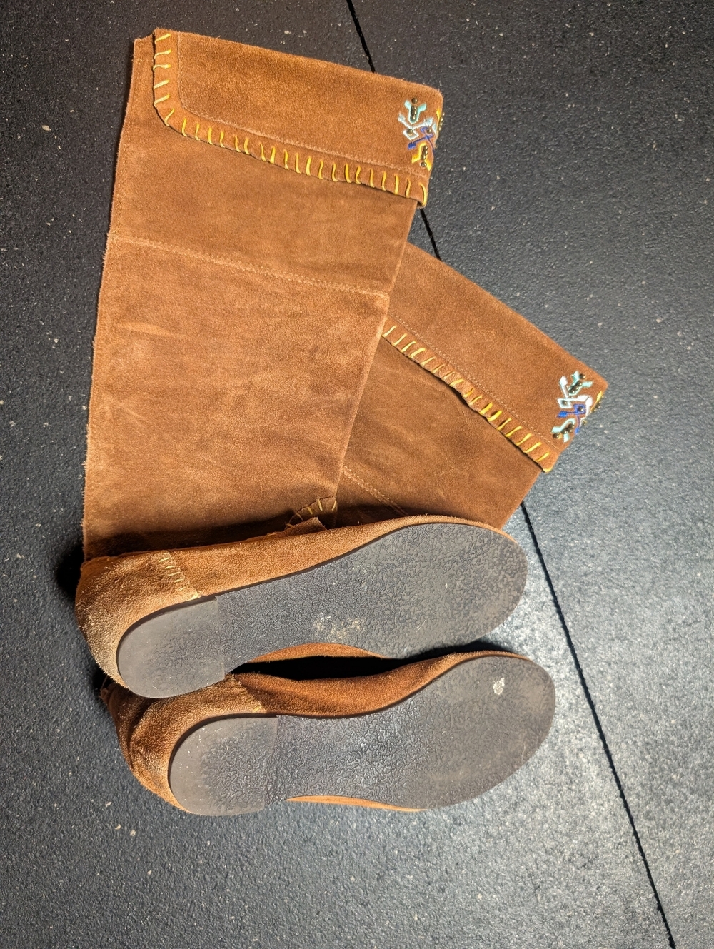 Aldo Size 37 Chestnut Brown Suede Embroidered Knee-High Boots - Picture 9 of 14